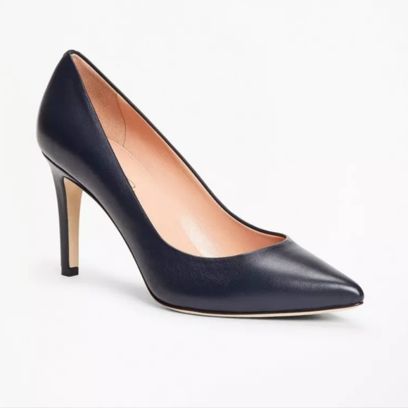 Brooks Brothers Navy Blue Leather Italian Made High Heels Size 8 - Picture 1 of 13